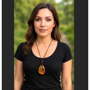J. Jill Tiger’s Eye Teardrop Pendant Cord Necklace Adjustable Earthy Neutral NWT